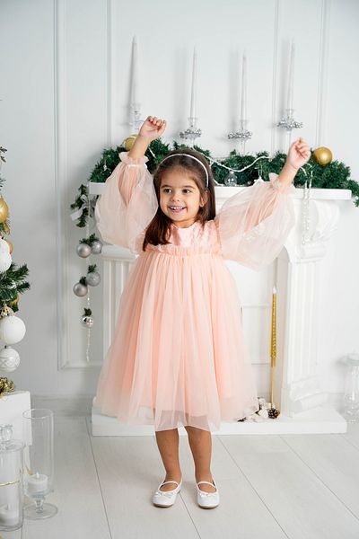 DUCA KIDS Κοριτσίστικο φόρεμα από τούλι σολομού με κορδόνια |   Φόρεμα γενεθλίων & ειδικής ημέρας