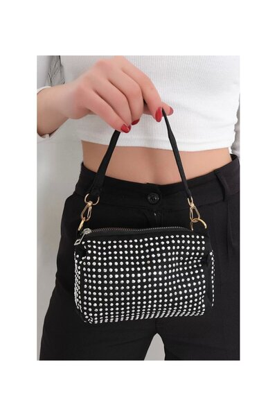 themoiss Μίνι μέγεθος Silver Stone Glitter Μαύρη γυναικεία τσάντα χειρός και ...