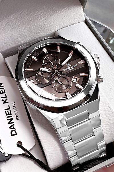 Daniel Klein Steel Cord Special Boxed Silver White-Brown Color Men's Wrist Watch with Bracelet Gift Bkdfndkh4575C5Bk
