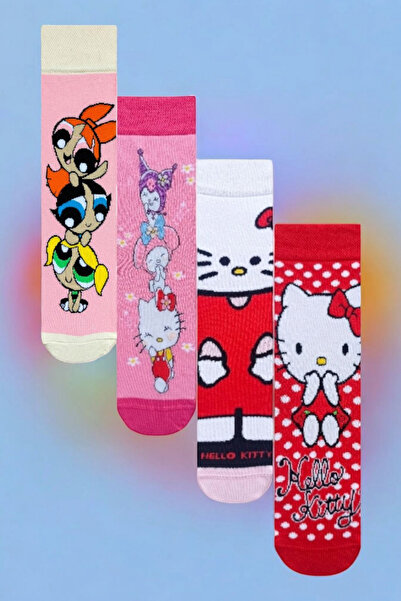 ZEYZEY MONKEY Set of 4 Character Patterned Mixed Color Teenage Girls Socks