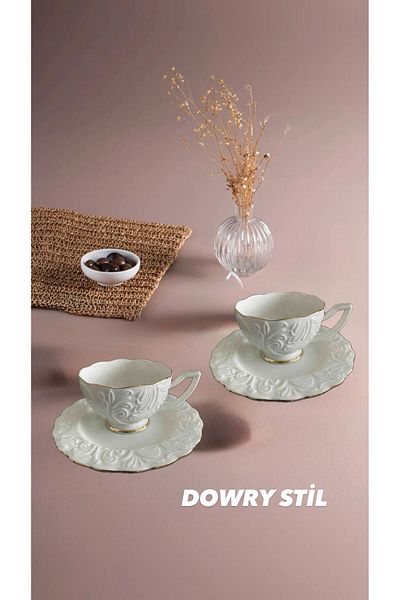 DOWRY STİL Silk Luxury Coffee Cup for 6 People Gold Gilding