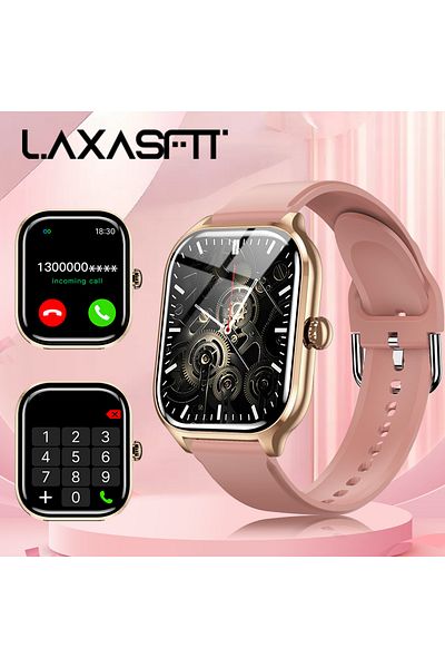 LAXASFIT Golden Voice Call 24 Hour Health Monitor Bluetooth Smartwatch For Men Women 2.01display
