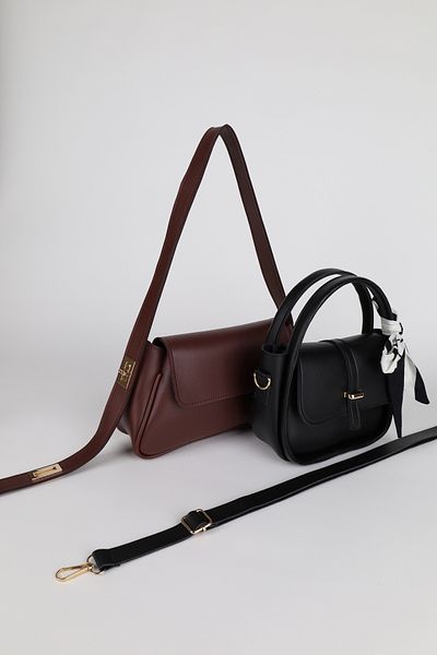 NOTHING Women's Burgundy Black Gold Lock Strap and Gold Accessories Scarf Gift 2-Piece Bag Set Alessamilan