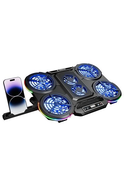 Rampage Prote R6 Laptop Cooler, 6 Fans, 10 RGB Lighting Modes, 17 Inch, Black