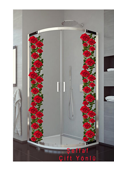 MAARS Kırmızı Gül Desenli Şeffaf Malzeme çift yönlü Cam sticker,  Cam Süsü De...