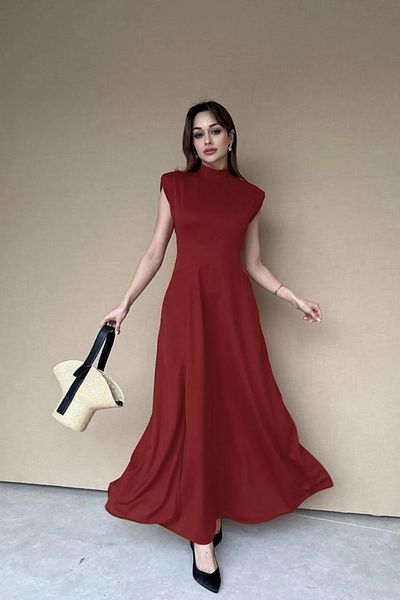 ALFUDO Moda Collection Crew Neck Slit Maxi Dress