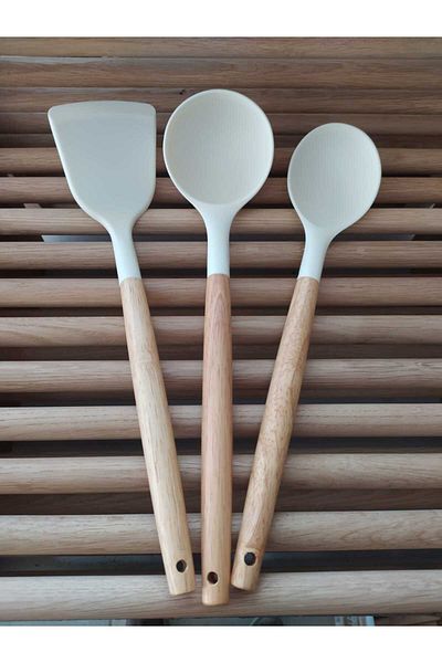 ncy Fireproof Non-Stick Luxury Silicone Spatula Set with Wooden Bamboo Handle Set of 3