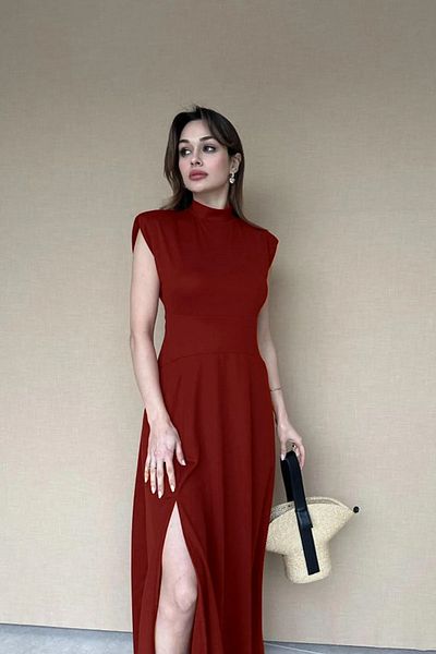 ALFUDO Moda Collection Crew Neck Slit Maxi Dress