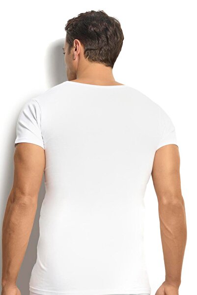 Jiber Men's White Cotton Lycra V-Neck Undershirt 213