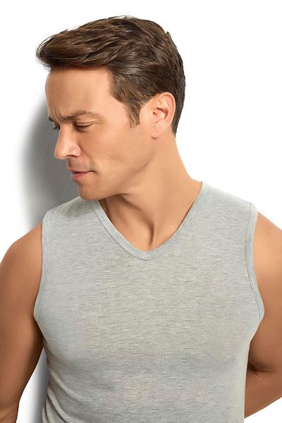 Jiber Men's Gray Melange Cotton V-Neck Undershirt 115
