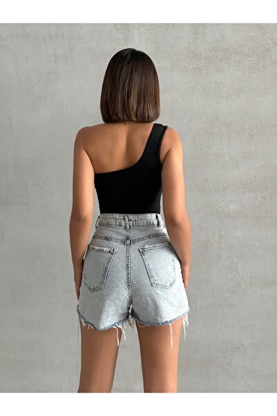 The Base Top crop negru cu un singur umăr pentru femei