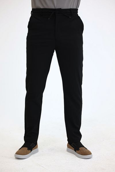 EXSPORT Men's Side Pockets, Elastic Waist, Lace-Up Belt, Relaxed Fit, Comfortable Cut Cool Fabric Trousers