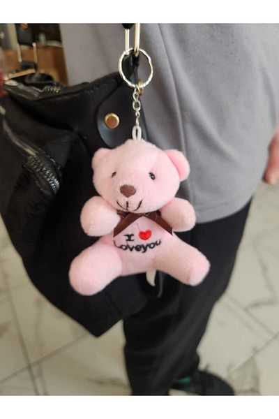 LUZAB I Love You Written Luxury Plush Teddy Bear Keychain 10 cm Ornament Material Pink