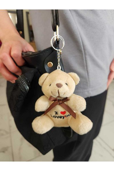 LUZAB I Love You Written Luxury Plush Teddy Bear Keychain 10 cm Decoration Material Cappucino