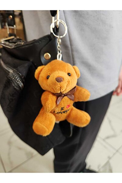 LUZAB I Love You Yazılı Lüks Peluş Ayıcık Anahtarlık 10 cm Süsleme Malzemesi kahverengi
