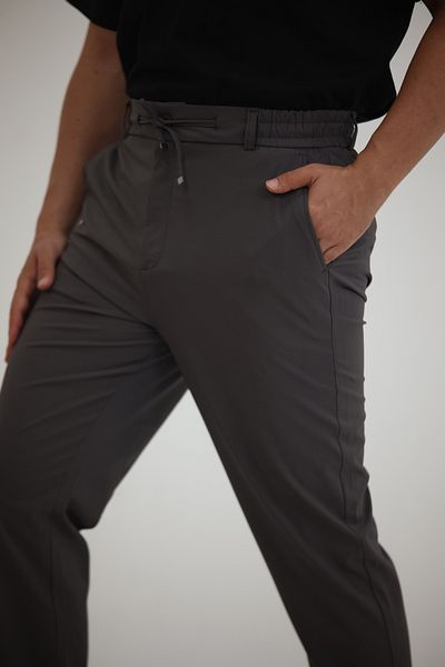 EXSPORT Men's Side Pockets, Elastic Waist, Lace-Up Belt, Relaxed Fit, Comfortable Cut Cool Fabric Trousers