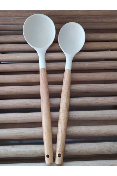 ncy Wooden Handle Luxury Silicone Spatula Scoop Set 2 Pieces