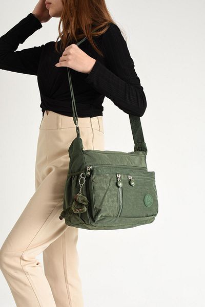 DUOMİNO Τσάντα ώμου Khaki Green Crinkle - Αδιάβροχη, Cross Pocket Messenger