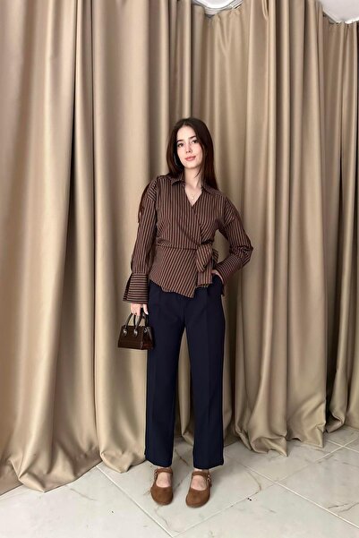lizge giyim PAÇA YIRTMAÇLI KEMERLİ PANTALON
