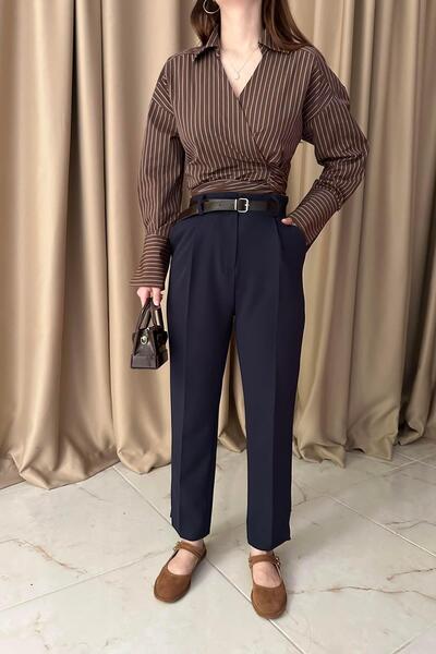 lizge giyim PAÇA YIRTMAÇLI KEMERLİ PANTALON
