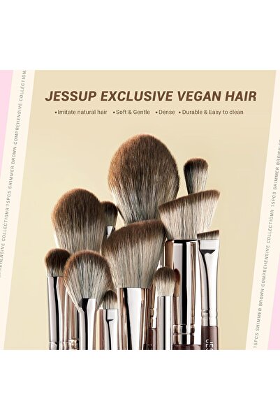 Jessup Jessup Brown Makeup Brushes Set Professional Premium Synthetic 15pcs T498