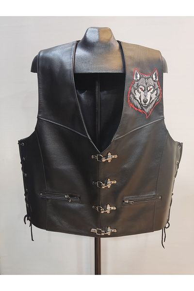 Dein DasLeder Genuine Calf Leather Wolf Model Biker Vest