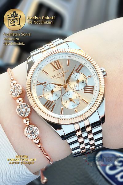 Lee Cooper Original Lee Cooper Functions Rose Gold White Silver Steel Women's Wristwatch with Active Calendar