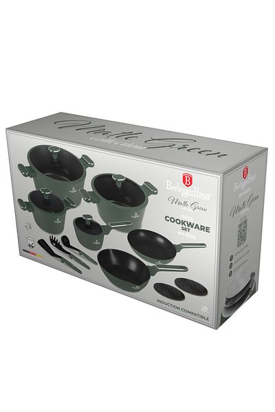 Berlinger Haus Set oale și tigaie din 15 piese Green Matt BH 8208, verde mat