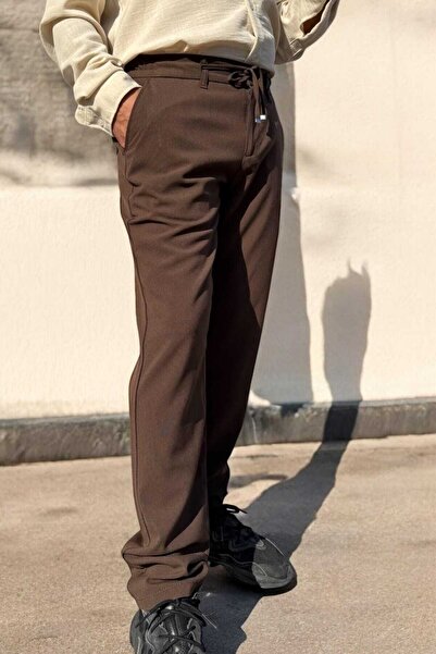 thesunfyre ERKEK Yandan Cepli Beli Lastikli Bağcıklı Rahat Kalıp Kumaş Relaxed Pantolon