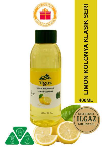 ILGAZ Klasik Limon Kolonyası 400 ml 80 Derece Kolonya Pet Limon Kolonyası