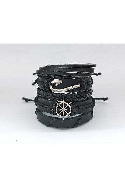 BSN Store Rudder Hook Figure Handmade Genuine Leather Bracelet 5 Pieces