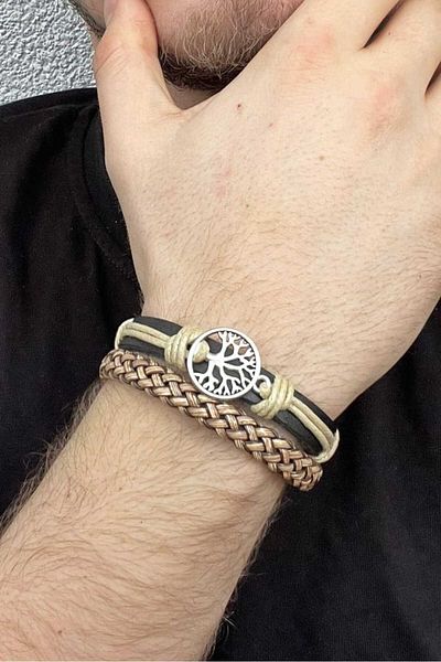 BSN Store Handmade Genuine Leather Bracelet with Tree of Life Figure (2 PIECES)