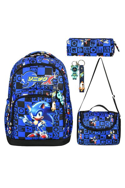 Bodmar Çanta Since 2023 Sonic 2 Blue Triple Boy Elementary School School Bag Set (Bag Thermal Lunch Bag Pen Holder)