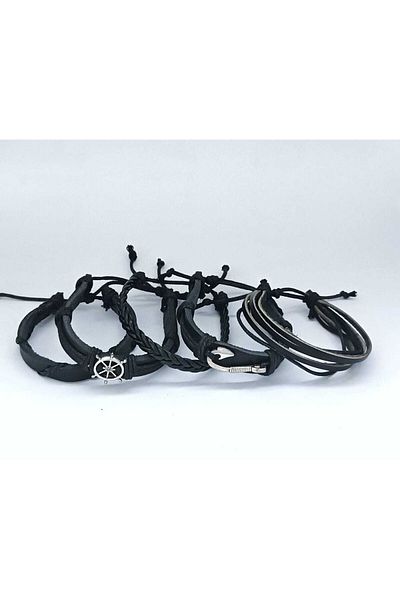BSN Store Rudder Hook Figure Handmade Genuine Leather Bracelet 5 Pieces