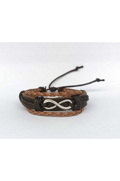 BSN 3 in 1 Brown Genuine Leather Bracelet with Infinity Figure