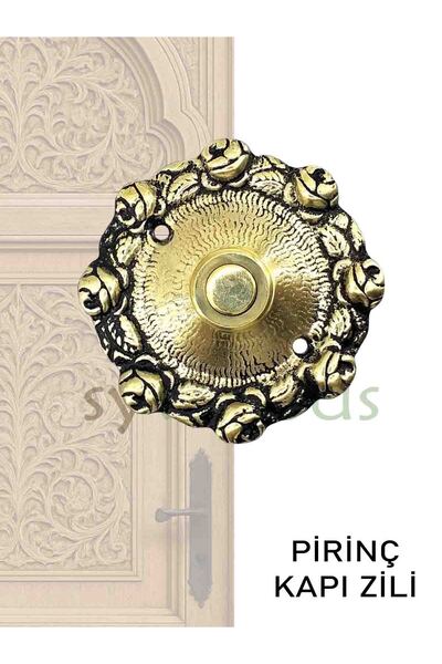 sywoods Gül desenli pirinç döküm dekoratif motifli kapı zili parlak sarı vill...