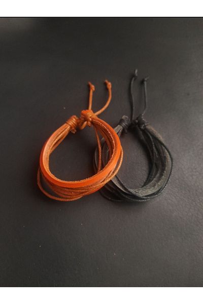 BSN Store Multiple Tan/Black 2 Pieces Genuine Leather Bracelet