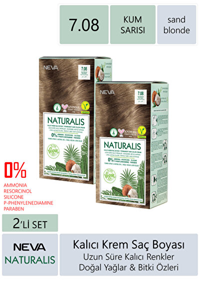 NEVA KOZMETİK Naturalis Saç Boyası 7.08 Kum Sarısı %100 Vegan 2'li Set
