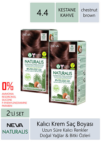 NEVA KOZMETİK Naturalis Saç Boyası 4.4 Kestane Kahve %100 Vegan 2'li Set