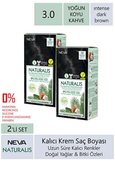 NEVA KOZMETİK Naturalis Saç Boyası 3.0 Yoğun Koyu Kahve %100 Vegan 2'li Set