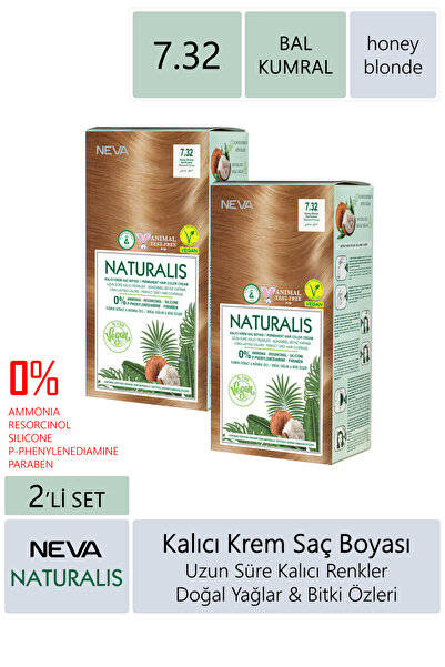 NEVA KOZMETİK Naturalis Saç Boyası 7.32 Bal Kumral %100 Vegan 2'li Set