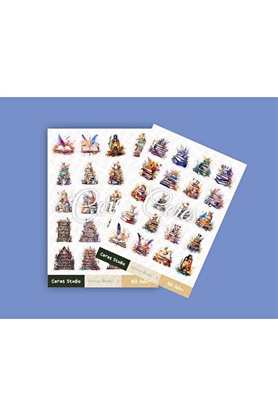 Ceres Studio Vintage Kitaplar Tema Sticker Set Vintage Book 2 Sayfa 40 Adet E...