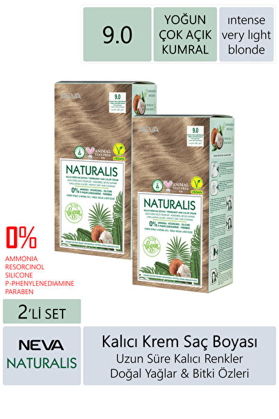 NEVA KOZMETİK Naturalis Saç Boyası 9.0 Yoğun Çok Açık Kumral %100 Vegan 2'li Set