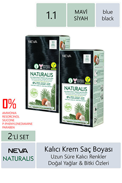 NEVA KOZMETİK Naturalis Saç Boyası 1.1 Mavi Siyah %100 Vegan 2'li Set