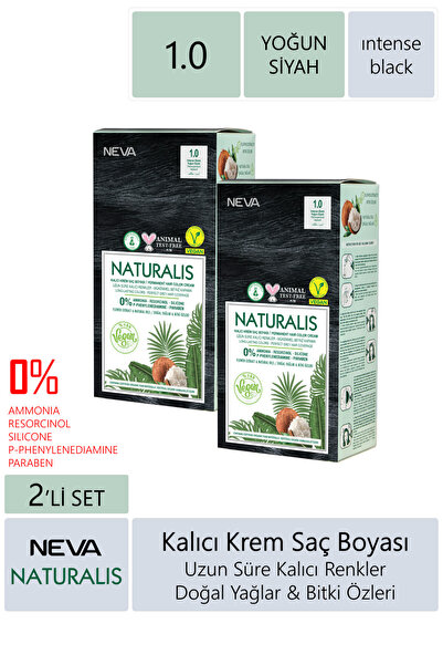 NEVA KOZMETİK Naturalis Saç Boyası 1.0 Siyah %100 Vegan 2'li Set