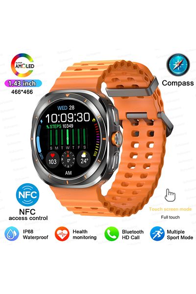 Choice Orange For Samsung Galaxy Watch 7 Ultra Gps Trackr Nfc Smart Watch Men Bluetooth Call Sport