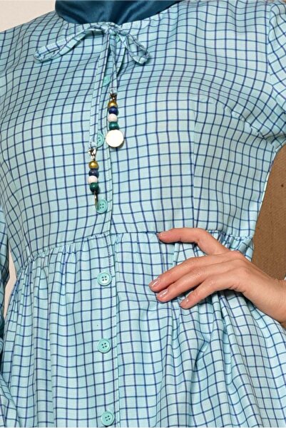 Alvina Square Patterned Neck Lace Balloon Sleeve Tunic 4982