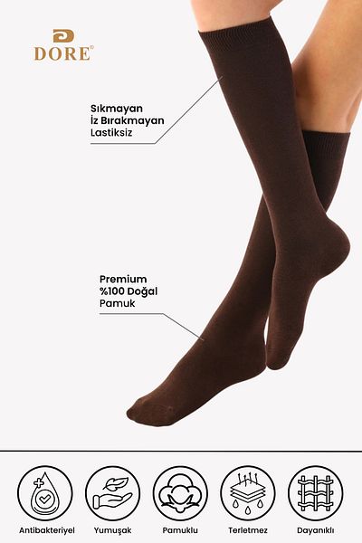 Dore Original Women's 1 Pair Premium Knee-Length Cotton Combed Seamless Non-Showing Skin under the Knee Luxury Socks