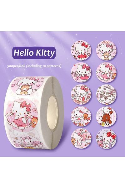 Miniso 1 500pcs/roll Cartoon Sanrio Stickers Kawaii Hello Kitty Kuromi Melody Diy Pvc Laptop Decals Decora.