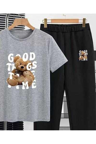 REBRAND Oversize Women's T-Shirt Set - Printed Bottom Top Tracksuit Set